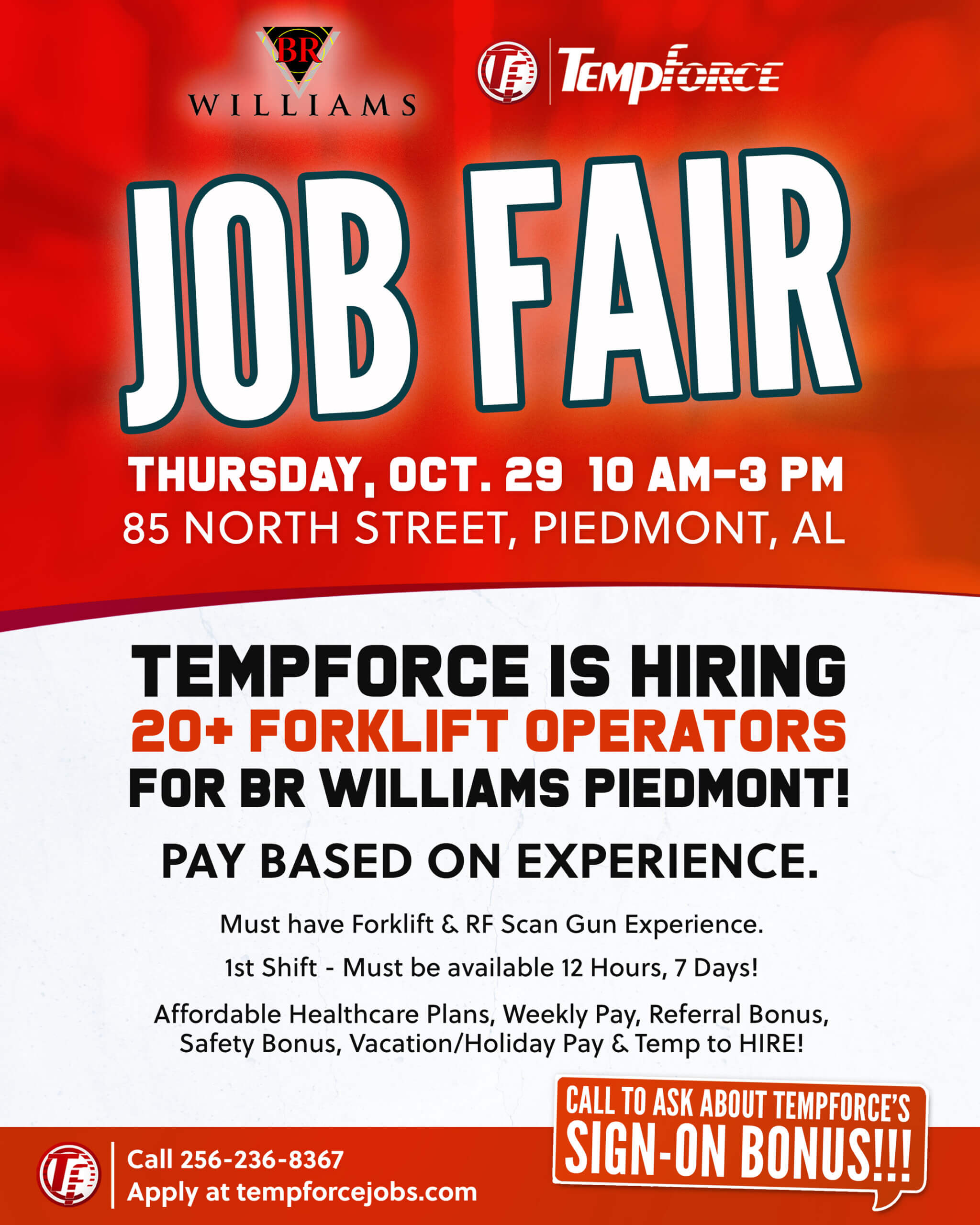 BR Williams Piedmont Warehouse Job Fair with TempForce of Anniston